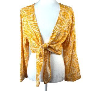 Women's L Cover-up Top Linen Blend Tropical Vacation Beach Cruise Resort wear